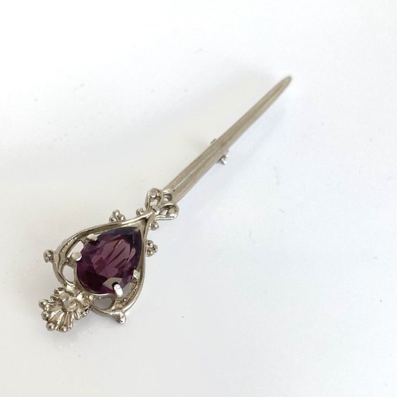 Scotland Silvertone Large Purple Stone Kilt Shawl Pin Sword Crown...143 - Picture 2 of 10